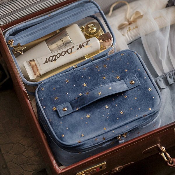 Hjemix | Stor kapasitet fløyels kosmetikkveske + vaskepose