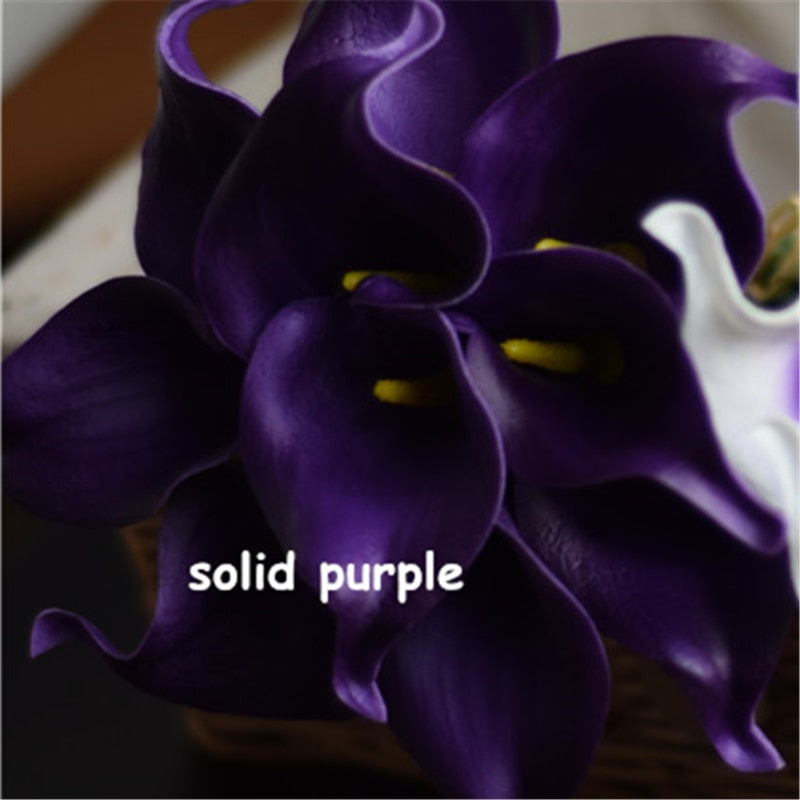 Hjemix | 10 marineblå Calla lilje PU Real Touch blomster bryllupsdekorasjon buketter borddekorasjon kunstige blomster hjemmedekor