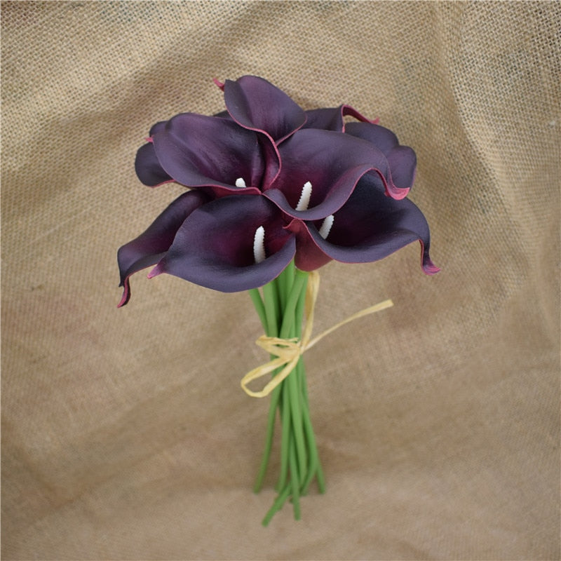 Hjemix | 10 marineblå Calla lilje PU Real Touch blomster bryllupsdekorasjon buketter borddekorasjon kunstige blomster hjemmedekor