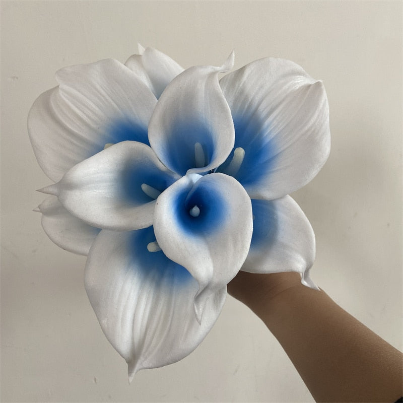Hjemix | 10 marineblå Calla lilje PU Real Touch blomster bryllupsdekorasjon buketter borddekorasjon kunstige blomster hjemmedekor