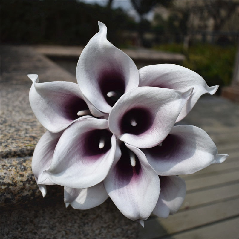 Hjemix | 10 marineblå Calla lilje PU Real Touch blomster bryllupsdekorasjon buketter borddekorasjon kunstige blomster hjemmedekor