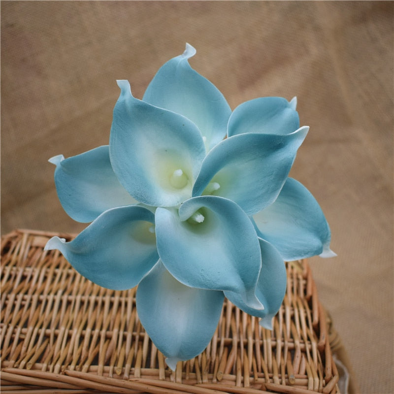 Hjemix | 10 marineblå Calla lilje PU Real Touch blomster bryllupsdekorasjon buketter borddekorasjon kunstige blomster hjemmedekor