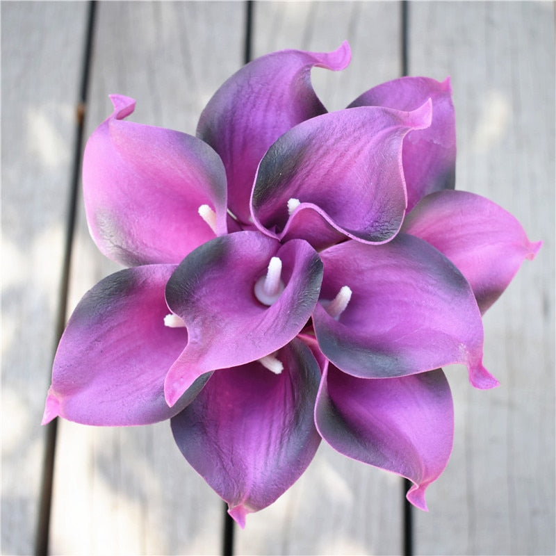 Hjemix | 10 marineblå Calla lilje PU Real Touch blomster bryllupsdekorasjon buketter borddekorasjon kunstige blomster hjemmedekor