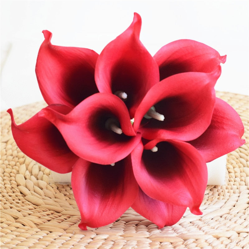 Hjemix | 10 marineblå Calla lilje PU Real Touch blomster bryllupsdekorasjon buketter borddekorasjon kunstige blomster hjemmedekor