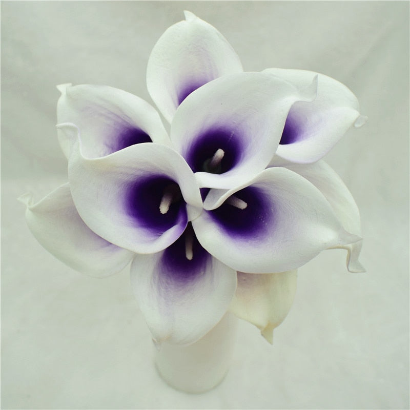 Hjemix | 10 marineblå Calla lilje PU Real Touch blomster bryllupsdekorasjon buketter borddekorasjon kunstige blomster hjemmedekor