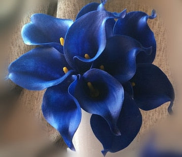 Hjemix | 10 marineblå Calla lilje PU Real Touch blomster bryllupsdekorasjon buketter borddekorasjon kunstige blomster hjemmedekor