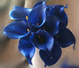 Hjemix | 10 marineblå Calla lilje PU Real Touch blomster bryllupsdekorasjon buketter borddekorasjon kunstige blomster hjemmedekor