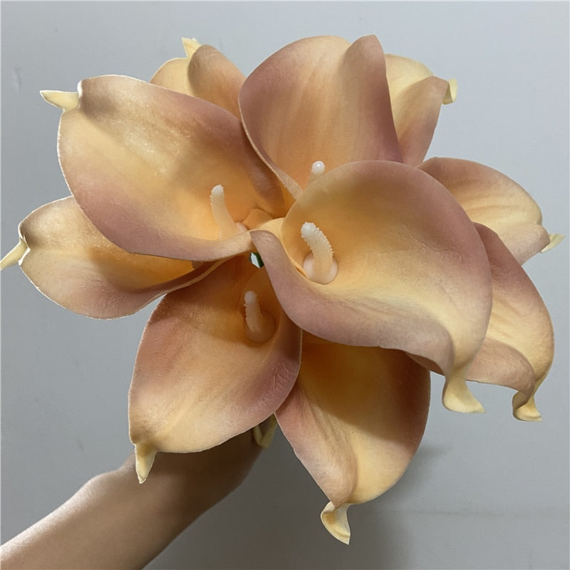 Hjemix | 10 marineblå Calla lilje PU Real Touch blomster bryllupsdekorasjon buketter borddekorasjon kunstige blomster hjemmedekor
