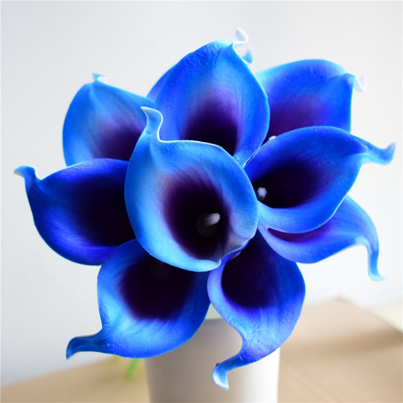 Hjemix | 10 marineblå Calla lilje PU Real Touch blomster bryllupsdekorasjon buketter borddekorasjon kunstige blomster hjemmedekor