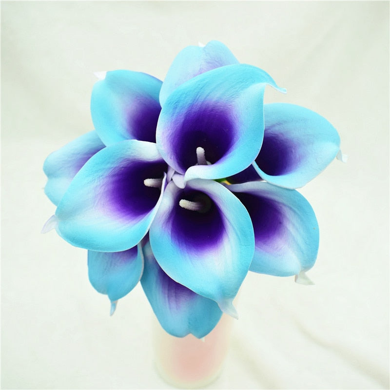 Hjemix | 10 marineblå Calla lilje PU Real Touch blomster bryllupsdekorasjon buketter borddekorasjon kunstige blomster hjemmedekor