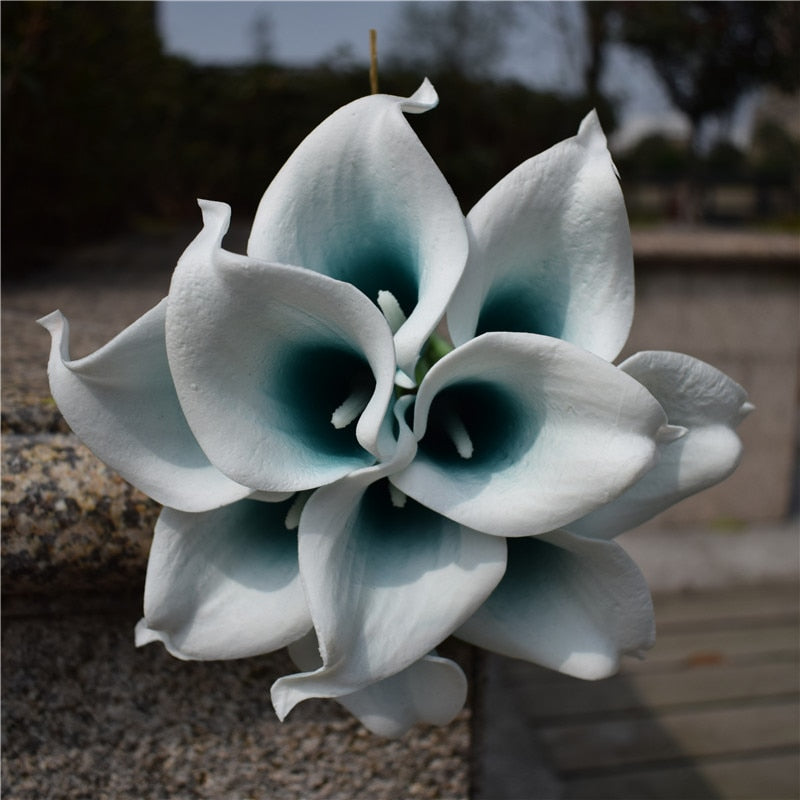 Hjemix | 10 marineblå Calla lilje PU Real Touch blomster bryllupsdekorasjon buketter borddekorasjon kunstige blomster hjemmedekor