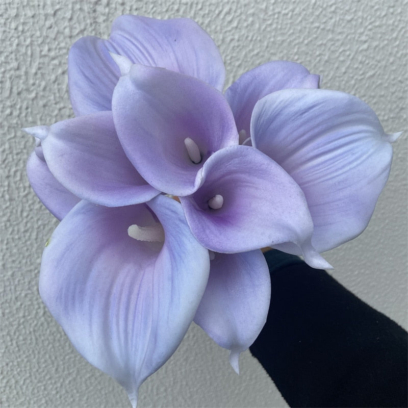 Hjemix | 10 marineblå Calla lilje PU Real Touch blomster bryllupsdekorasjon buketter borddekorasjon kunstige blomster hjemmedekor