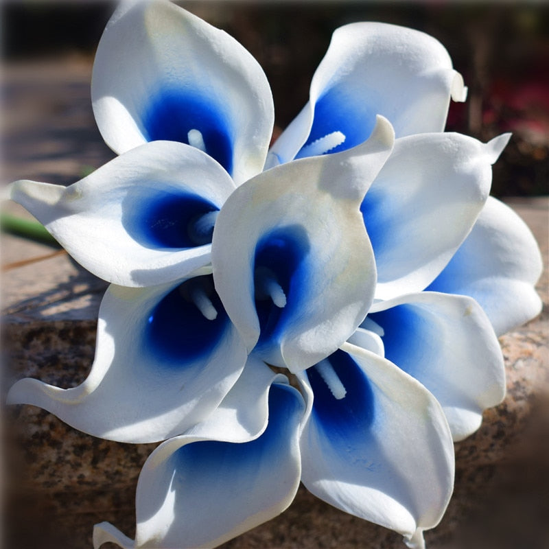 Hjemix | 10 marineblå Calla lilje PU Real Touch blomster bryllupsdekorasjon buketter borddekorasjon kunstige blomster hjemmedekor