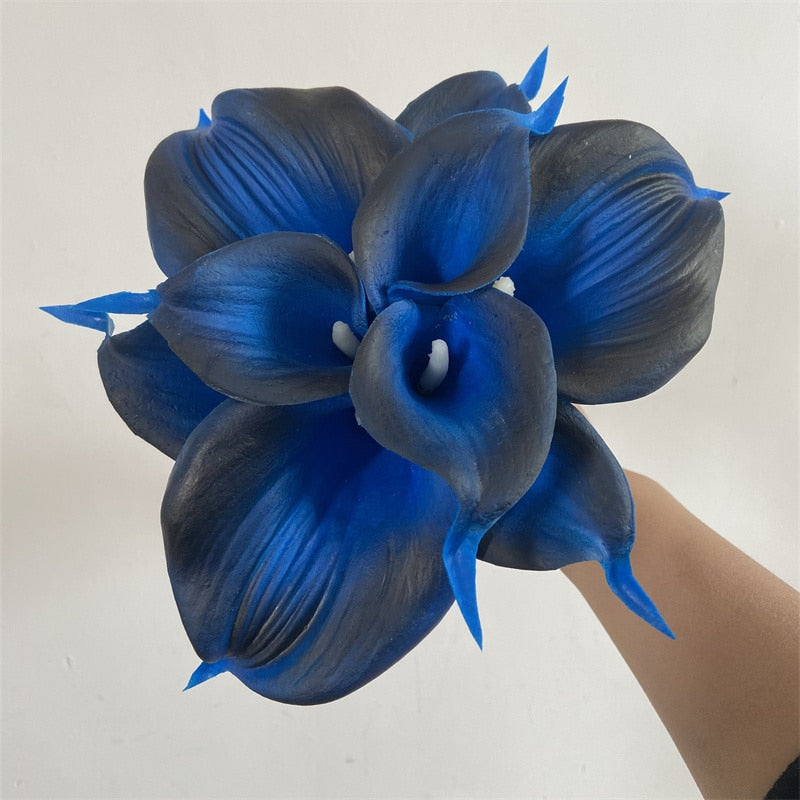 Hjemix | 10 marineblå Calla lilje PU Real Touch blomster bryllupsdekorasjon buketter borddekorasjon kunstige blomster hjemmedekor