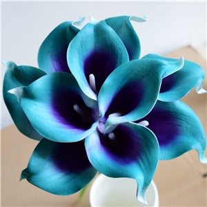 Hjemix | 10 marineblå Calla lilje PU Real Touch blomster bryllupsdekorasjon buketter borddekorasjon kunstige blomster hjemmedekor