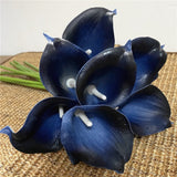 Hjemix | 10 marineblå Calla lilje PU Real Touch blomster bryllupsdekorasjon buketter borddekorasjon kunstige blomster hjemmedekor