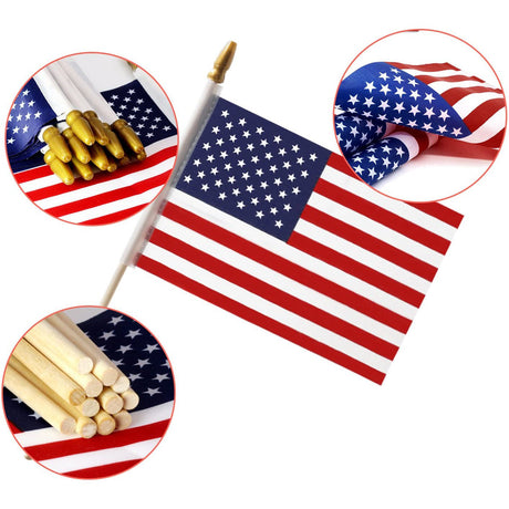 Hjemix | 100-Pack: USA 4x6 i tre pinneflagg
