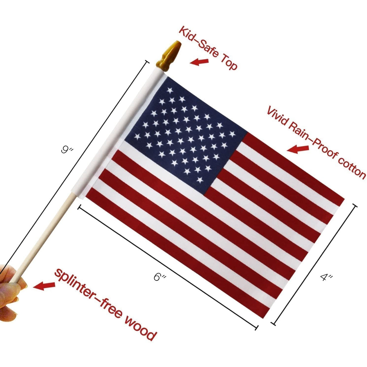 Hjemix | 100-Pack: USA 4x6 i tre pinneflagg