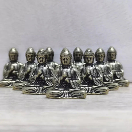 Hjemix | 10 stk Miniatyr Messing Sittende Buddha Statue Figur for Reise Buddhism Tilbedelse Hjemmekontor Skrivebords Dekorasjon