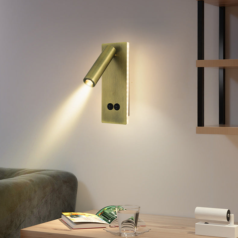 Hjemix | Moderne Minimalistisk Rektangulær Rund Jern Aluminium LED Vegglampe For Soverom