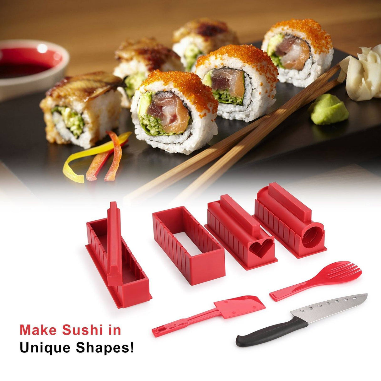 Hjemix | 11-delt: Sushi Maker Set Sushi Ruller med høykvalitets Sushi Kniv