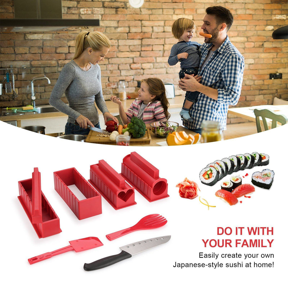 Hjemix | 11-delt: Sushi Maker Set Sushi Ruller med høykvalitets Sushi Kniv
