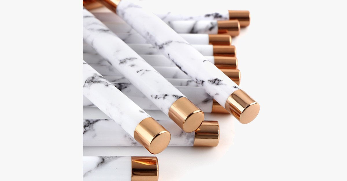 Hjemix | Pro Makeup Brush Set of 15 med Rose- og Marmor mønster - Perfekt for alle Makeup Applikasjoner