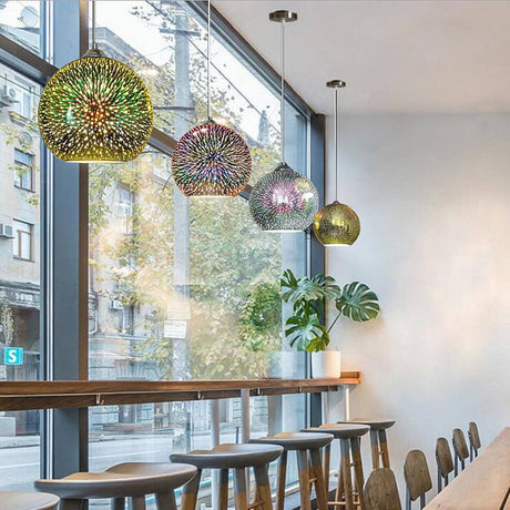 Hjemix | Moderne kreative 3D fargerik fyrverkeriglass 1-lykt kuppelpendellampe