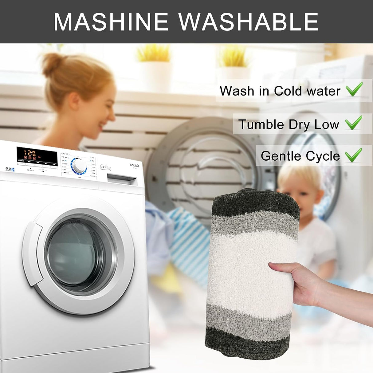 Hjemix | Svart Gradient BadeMatte, Teppe for Bad, Søt Ikke-Sklisikker Uregelmessig Teppe for Dusjrom