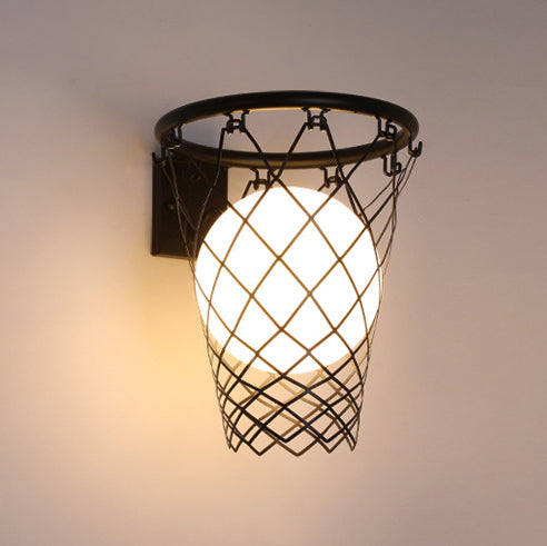 Hjemix | Slamora Barn Vegglampe | Basketballkurv Design | Glass & Metall | Art Deco Stil | Soveromslampe