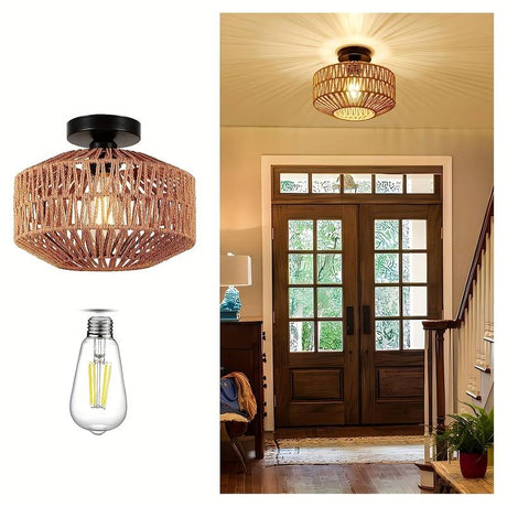 GarduruLuminaire Taklampe Bohemsk | Hengelys laget av Håndlaget Rattan for Stue og Soverom