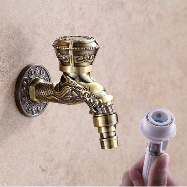 Hjemix | Vintage Classic Faucet Water Lock Single Handle Dragon Engraving Wall Mounted Faucet