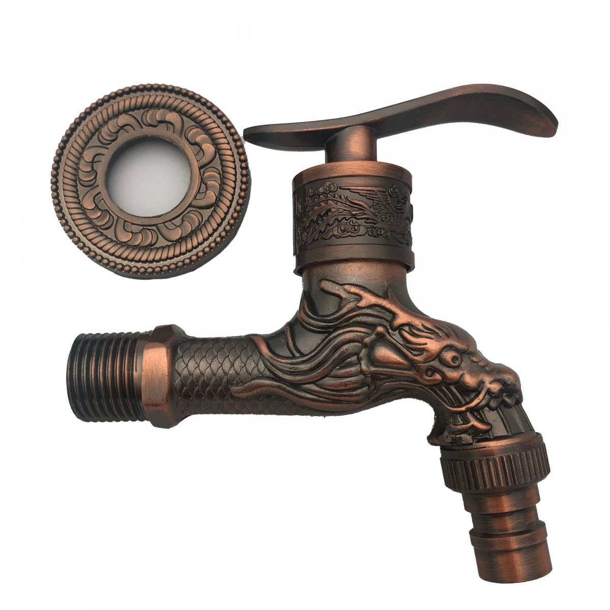 Hjemix | Vintage Classic Faucet Water Lock Single Handle Dragon Engraving Wall Mounted Faucet