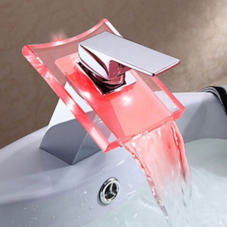 Hjemix | 1-Lever Vanity Blandet Krane 1-Hull Kobber Vask Krane med LED-Belysning