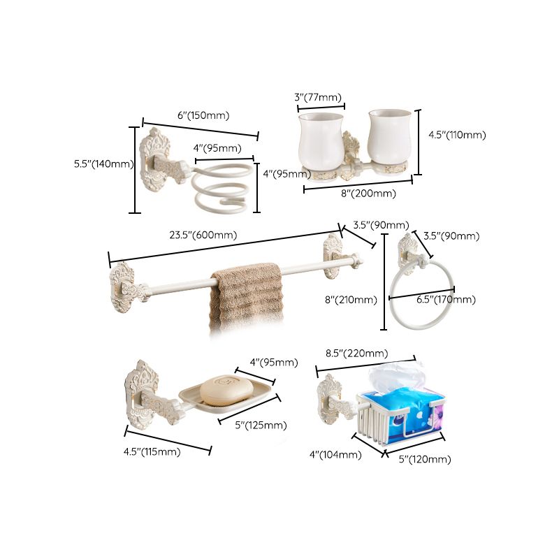 Hjemix | Tradisjonelt badtilbehør sett Hvit badtilbehør maskinvare sett