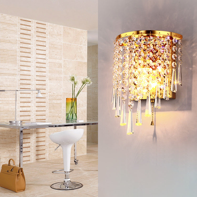 Hjemix | Moderne Luksus Semi-Rund Octagonal Perle Rustfritt Stål Krystall 1-lys Vegglampe for Stue