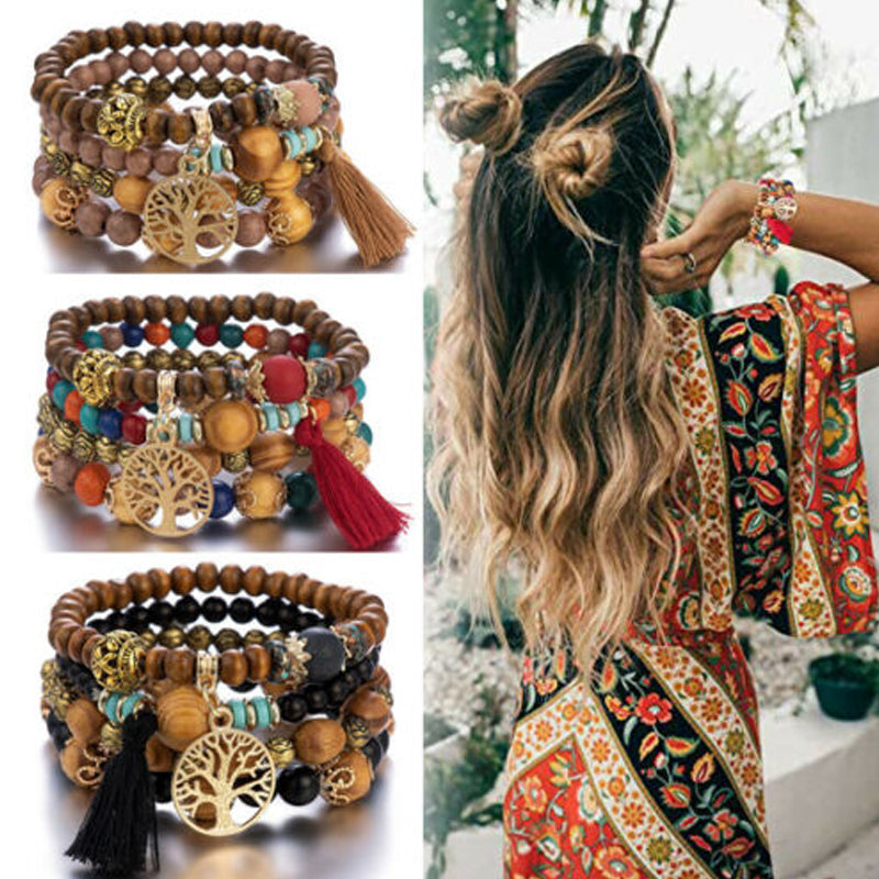 Hjemix | Boho Flersjiktet Tresmykke Armbånd