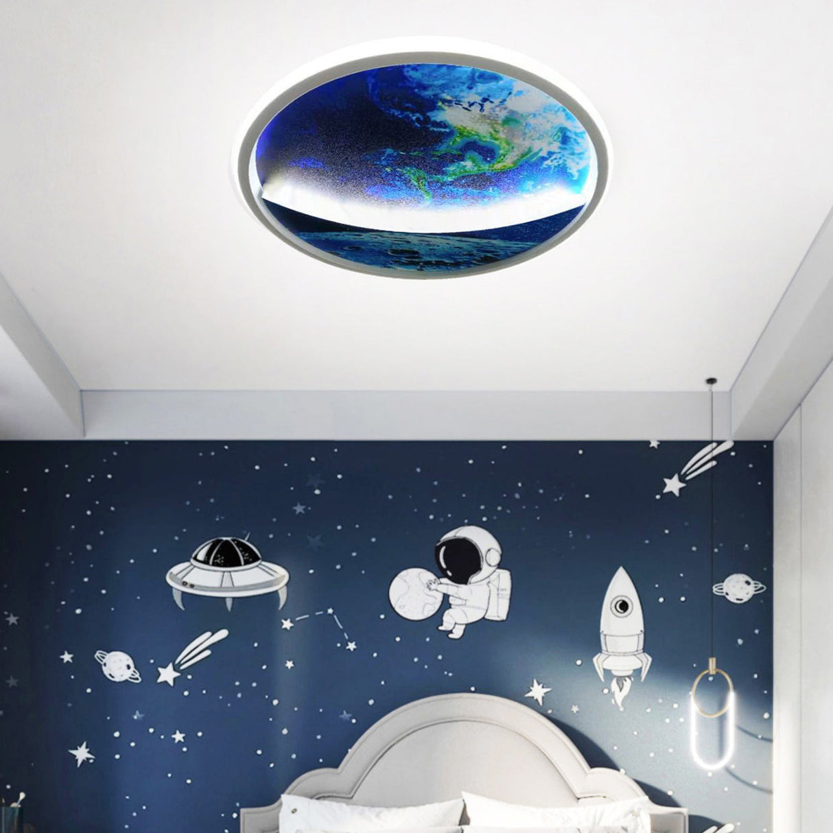 Hjemix | Modern Art Deco Planet Earth Rund Silikon Jern LED Taklampe For Stue