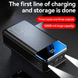 Hjemix | 50000mAh stor kapasitet power bank mobiltelefon super hurtiglading bærbar strømkilde mobil datamaskin ekstern strømkilde