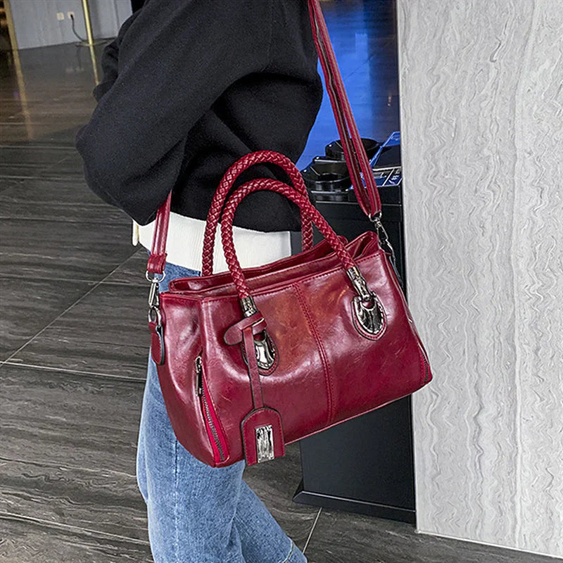 Hjemix | Ny oljevoks lær håndvesker Boston mykt lær stor tote bag