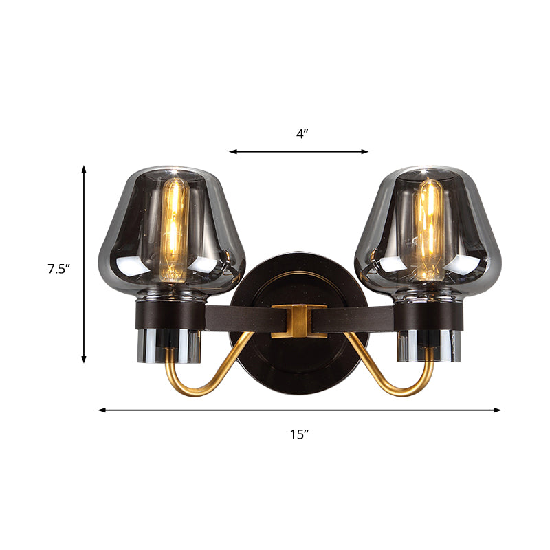 Hjemix | 2-Lyskilde Veggbelysning med Sopplampe Røyk Glass Moderne Soverom Vegglampe Belysningsinnretning