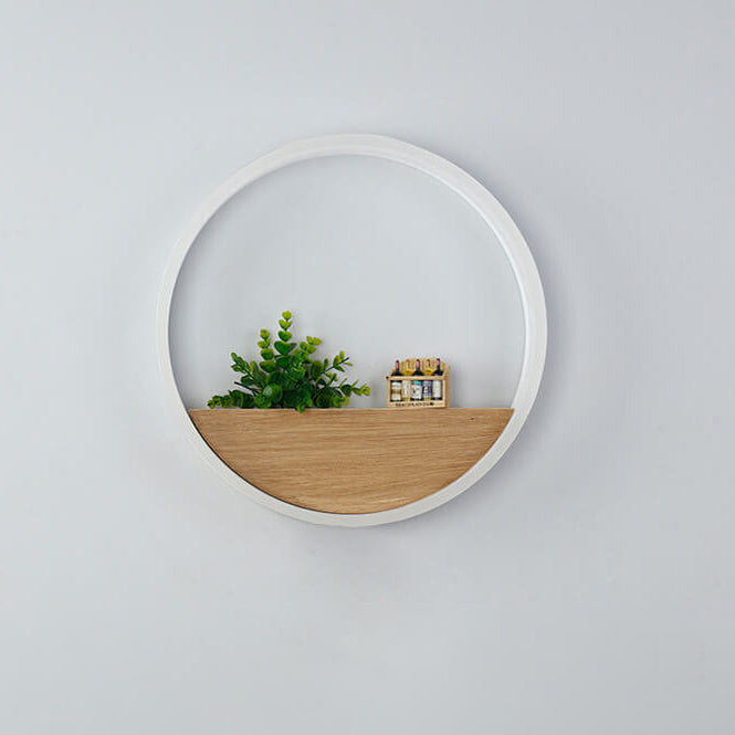 Hjemix | Lumoshelf LED Vegglampe | Massiv Trematerial med Hylle | Rund Vegglampe | Varm & Hvit Lys