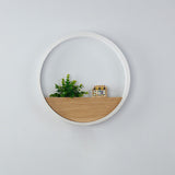 Hjemix | Lumoshelf LED Vegglampe | Massiv Trematerial med Hylle | Rund Vegglampe | Varm & Hvit Lys