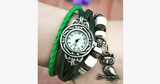 Hjemix | Ugle Vintage Wrap Klokke med Boho-Chic Stil Armbånd - Vevd mansjett-stil armbåndsur for et funky utseende!