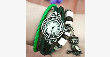 Hjemix | Ugle Vintage Wrap Klokke med Boho-Chic Stil Armbånd - Vevd mansjett-stil armbåndsur for et funky utseende!