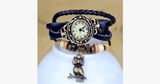 Hjemix | Ugle Vintage Wrap Klokke med Boho-Chic Stil Armbånd - Vevd mansjett-stil armbåndsur for et funky utseende!
