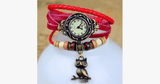 Hjemix | Ugle Vintage Wrap Klokke med Boho-Chic Stil Armbånd - Vevd mansjett-stil armbåndsur for et funky utseende!