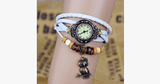 Hjemix | Ugle Vintage Wrap Klokke med Boho-Chic Stil Armbånd - Vevd mansjett-stil armbåndsur for et funky utseende!