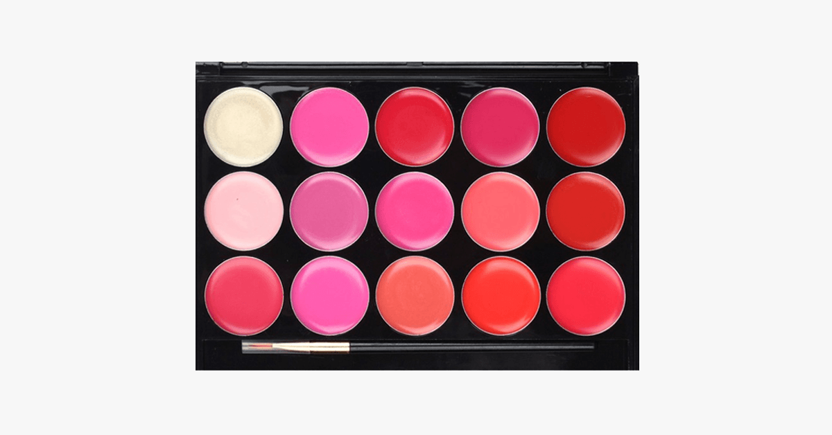 Hjemix | Skinnende Leppepalett med 15 fantastiske nyanser - Gir leppene dine et rikt utseende!