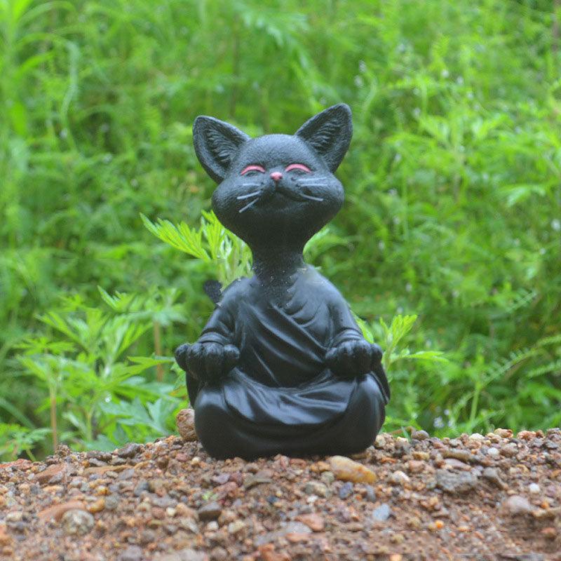 Hjemix | Lekker svart Buddha katt figur meditasjon yoga samleobjekt glad katt dekor hjem hagedekorasjon hageornament